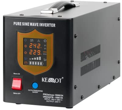 Kemot Notstromversorgung PROsinus-1500 Wechselrichter mit Reiner Sinuswelle und Ladefunktion, Schwarz