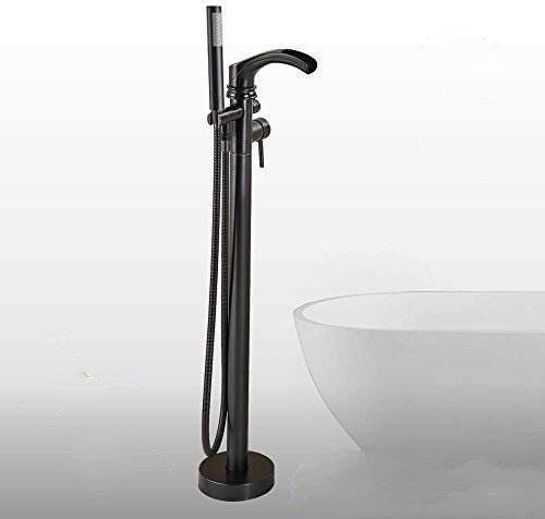 Robinet de Sol Robinet de Baignoire Cascade en Bronze Noir Mitigeur de Baignoire sur Pied Mitigeur de Baignoire monté au Sol avec douchette, Chrome C (Bronze Noir A) Good
