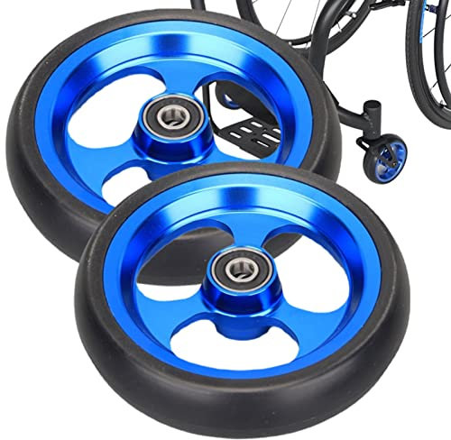 Aqkgtj 5inch Sportrollstuhl Vorderräder, 5 X 1 1/8 Vorderrad Ersatz für manuellen Rollstuhl, rutschfeste PU-Reifen, Aluminium Nabe, 8 mm Lager, Blau