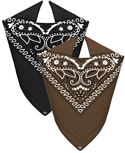 Van Der Rich ® - Set 2 Bandanas aus 100% Baumwolle Halstuch für Herren Damen (Schwarz-Schokolade, One Size)