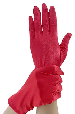 Achsoo Kurze Handschuhe für Damen Handgelenklange Handschuhe Braut Kostüm Halloween Kostüm Hochzeit (Red(Satin Fabric))