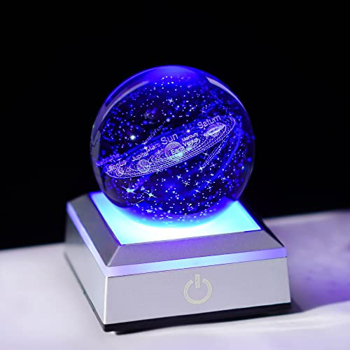 Sistema solar 3D, bola de cristal multicolor, decoración de luz nocturna, sistema solar de vidrio planetas esfera decoración,astronomía,universo,regalos geniales para padres y niños (60 mm)
