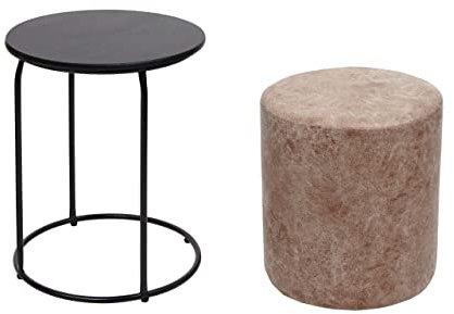 Mendler 2er-Set Sitzhocker und Beistelltisch HWC-K48, Kaffeetisch Tisch Hocker, MVG-Zertifiziert MDF Metall Kunstleder - braun