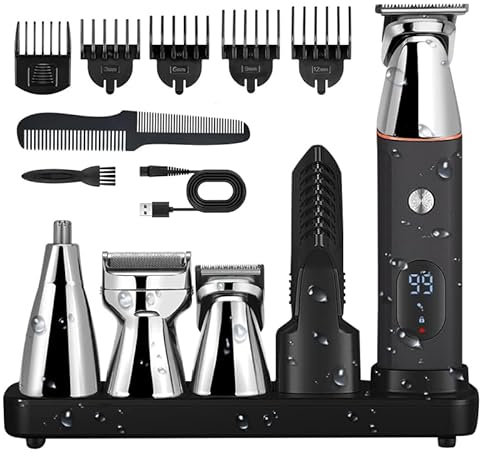 SevenPanda Haarschneidemaschine Profi Set, Elektrischer Rasierer Herren Wasserdicht Haarschneider Herren T-Blade Trimmer Nasentrimmer Body Trimmer Barttrimmer Präzisionstrimmer 5 In 1 Wiederaufladbar