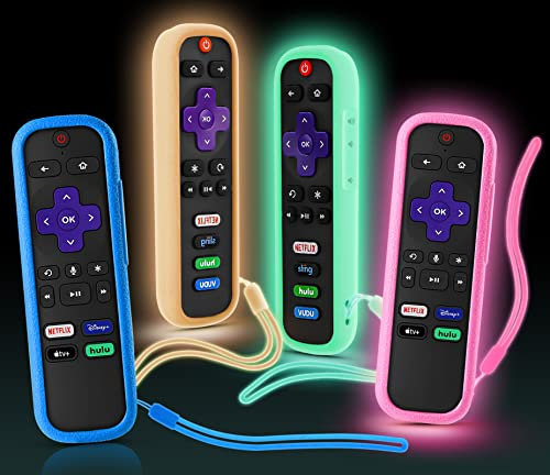 4Pack Case for Roku Remote, Remote Cover for Roku Voice Remote/Hisense/TCL Roku TV Steaming Stick, Silicone Universal Protective Controller Sleeve for Roku TV Remote Glow in The Dark with Lanyards