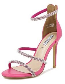 QUEEN HELENA Sandali Eleganti con Tacco a Spillo Doppia Fascia con Strass Donna ZM9326 (Fucsia, numeric_37)