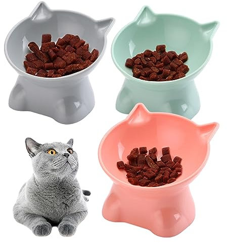 Qixuer Tazones De Plástico para Gatos, 3 Piezas Tazones De Comida para Gatos Cuenco del Gato Elevado Tazones para Gatos De Plástico Tazón De Alimentación para Mascotas Tazón Alto para Gatos