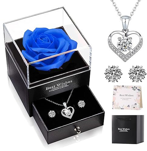 Ewige Rose Geschenke für Frauen und Mütter[Halskette Ohrringe]Schmuck Geschenkbox, Rosenbox Geburtstag Hochzeitstag Geschenke, Geburtstagsgeschenk Geschenke für Freundin zum Geburtstag Valentinstag