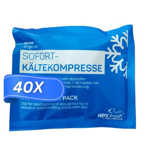 40x HPXfresh Sofort-Kältekompressen – Vorratspack für Notfälle & Erste Hilfe – Einweg-Kühlpads 15×17 cm – Ohne Vorkühlen einsetzbar – Für Schule, Verein, Praxis – Latexfrei