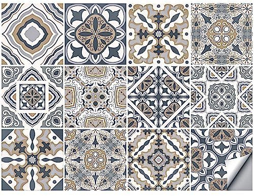 AIYONG Fliesenaufkleber, 12 Stück Vintage Antique Wandfliesenaufkleber, Mosaik 15x15 cm für Bad, Küche, Wohnzimmer, Badezimmer, Home Deco -Fliesen-Folie Selbstklebend Klebefliesen, DIY Stickerfliesen