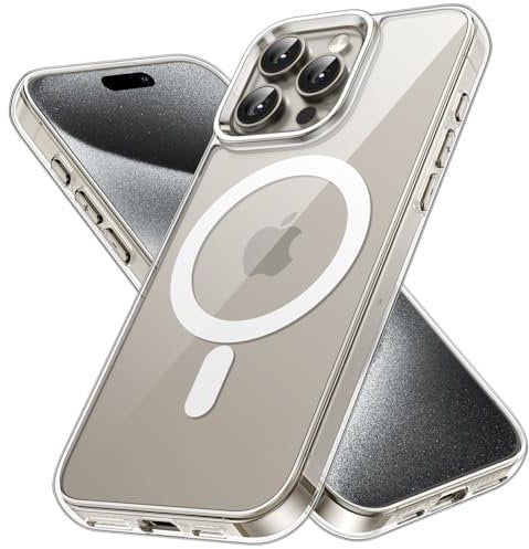 JETech Magnetic Case for iPhone 15 Pro Max 6.7-Inch Compatible with MagSafe Wireless Charging, Shockproof Phone Bumper Cover, Anti-Scratch Clear Back (Clear)