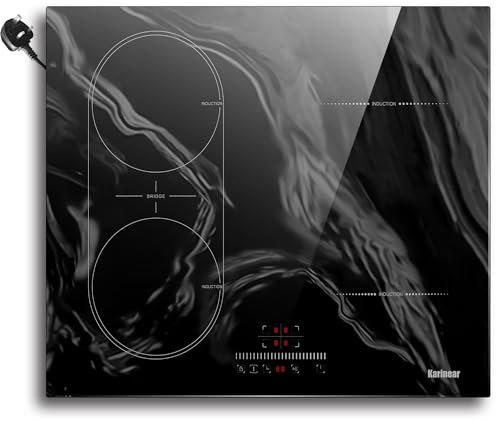 Plug in Induction Hob, Karinear 4 Zones Electric Hob 60cm with Flexible Zone, Bulit-in with Plug, 2800W Power Slide to Control, Up to 99 Min Timer and Safe Lock