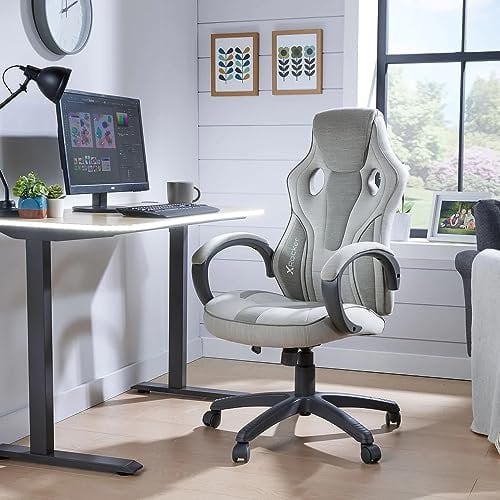 X-Rocker Maverick Office Chair, Ergonomic Racing Desk Chair with Armrest, Computer Swivel with Back Support, Adjustable Height, Comfortable with Lumbar Support Curve - GREY
