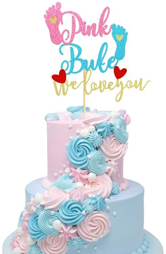 We Love You Tortenaufsatz rosa oder blau Geschlecht offenbaren Kuchendekorationen für Babyparty Kinder Jungen Mädchen Geburtstag Party