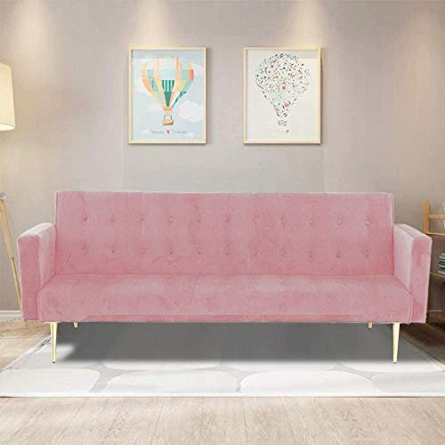 Schlafsofa, 3-Sitzer, Click-Clack-Sofabett, Samt-Klappsofas, Couch, Liegesofa für Wohnzimmer, Gästezimmer, Schlafzimmer, klassisches Grau-Rosa