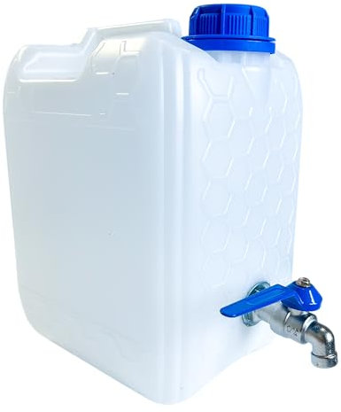pokm toolsmarket - Wasserkanister mit Hahn, 5 Liter, Trinkwasser Kanister mit Zapfhahn Verzinkt, Wassertank BPA-frei, Wasserbehälter mit Schraubdeckel für Camping - Weiss Farbe