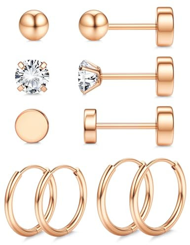 Krfy Titan Ohrringe Set: 5 Paar G23 Titan Ohrringe mit Dot Ball Cubic Zirconia, 20G Hypoallergenic, Flach Zurück, Unisex, Creolen, Farblos, Zirkonia, Feierliche Anlässe, Alltag, Besondere Anlässe