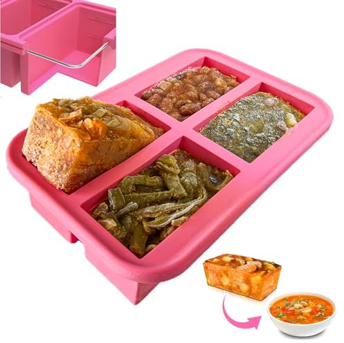 Ozwen 1-Cup Extra Large Silicone Soup Freezer Tray with Lid, Meal Prep with Souper Freezer Food Cubes Container, Baby Food Freezer and Storage Moulds for Sauce & Broth & Leftover (1-Pack, Pink)