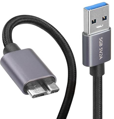 SinLoon Câble de disque dur USB MICRO USB 3.0 en nylon Câble USB 3.0 A vers Micro B Câble de disque dur externe Compatible avec Western, Seagate Expansion, Toshiba Canvio, appareil photo