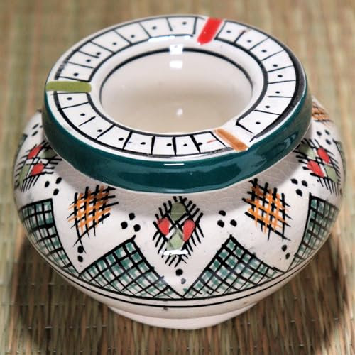 Aschenbecher, marokkanisch, grün, Motiv Berber, orientalische und afrikanische Berber, handgefertigt und handbemalt, geruchsdichter Deckel