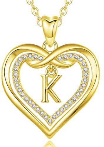AEONSLOVE Kette mit Buchstaben K Damen Halskette mit Buchstaben Kupfer Gold Herz Buchstaben Anhänger Frauen Mädchen Kette mit Namen Initialen Alphabet Schmuck Geschenk Letter Necklace