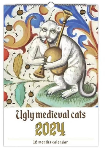 Yssevlon 1 Stück Kalender mit Seltsamen Mittelalterlichen Katzen, Lustiger, Seltsamer Mittelalterlicher Katzenkalender 2024 Aus Papier