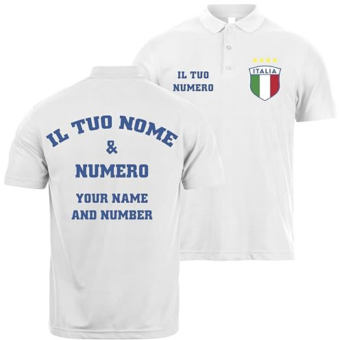 lepni.me Polo Personalizzata da Calcio Italia | Il Tuo Nome e Numero | Bandiera Italiana | Campionato Europeo di Calcio 2024 (L Bianco Multicolore)