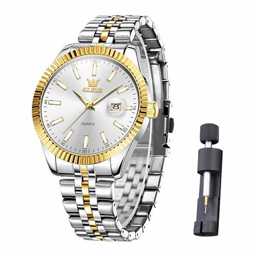 Raitown Herrenuhr Edelstahl 42mm Großes Zifferblatt mit Leuchtindizes und Datumsanzeige 30M Wasserdicht Analog Quarzwerk Klassisches Design Männer Armbanduhr Silbrig