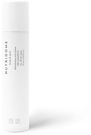 Nutridome Trockenshampoo 75 ml - Dry shampoo, Hebt das Haar am Ansatz an, Verklebt die Strähnen nicht - Auf Basis von Reismehl, Hinterlässt keinen weißen Rückstand - Absorbiert Talg