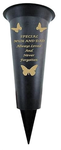 Mum And Dad - Plastic Spike Memorial Grave Vase With Butterfly Decoration