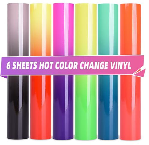 Lya Vinyl Hot Changing Vinyl Permanent Adhesive for Cricut, 6 Pack Hot Permanent Vinyl Bundle,12 x 10 Vinyl Sheets for Stickers Decals Cups Water Bottles