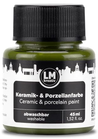 LM-Kreativ Peinture céramique et porcelaine 45 ml - Vert olive - Passe au lave-vaisselle - Peinture pour verre et céramique - Idéale pour peindre des tasses et de la porcelaine - Projets créatifs sur