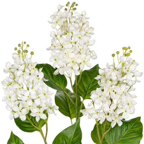 Briful Lot de 3 fleurs de lilas artificielles blanches en soie pour grands vases – Fleurs artificielles à longue tige pour mariage, arrangements floraux, décoration printemps-été – 76,2 cm de haut