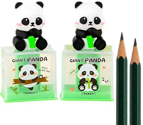 QOWIJEX 2 Stück Bleistiftspitzer, Penna Roller con Design a Panda, Anspitzer Kinder, Silicone, für Standard Bleistifte, Spänebehälter, Spitzer für Schule Büro