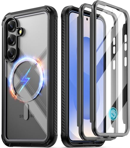 Poetic Guardian MagPro Case for Galaxy S25+ Plus 6.7 (2025), [20FT Mil-Grade Drop Tested] Built-in Screen Protector [Work with Fingerprint ID] Full Body Shockproof Rugged Clear Case, Black/Clear