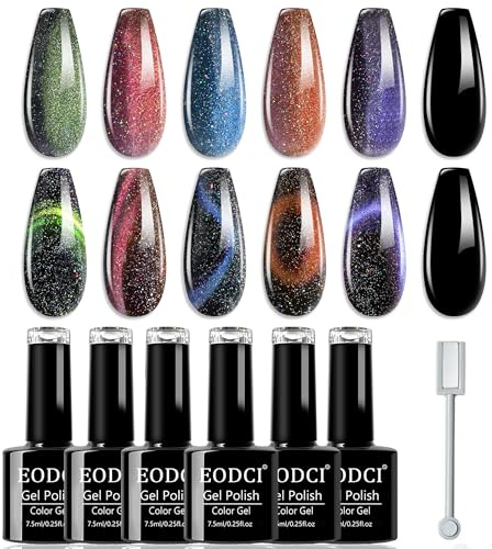 EODCI Cat Eye UV Gel Nagellack, Gel Nagellack 6 Farben mit Magnet, Mehrfarbig Soak Off UV LED Gellack Nagelstudio Geschenk Set 7.5ml