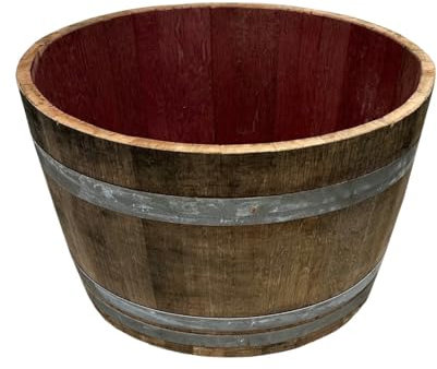 Fassl Baron halbes gebrauchtes Weinfass naturbelassen, ohne Zubehör- D/H=70/40cm- 100 Liter Holzfass halbiert aus Eiche als Pflanzkübel oder Miniteich