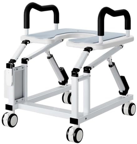GJBMXSM Automatic Toilet Seat Riser,Electric Toilet Chair Lift with Anti-slip Double Armrests and 360° Universal Wheels with Handles,Ergonomic 29° Lifting Angle,Stop When Release Hand, for Elderly