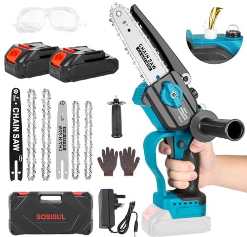 Mini Chainsaw, 8 & 6 inch Brushless Motor Cordless Chainsaw with 4000mAh Battery & 2 Chains, Battery Powered Handheld Small Chain Saws for Garden Shears Pruning Shears Wood Cutting