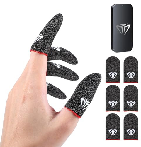 Qianyu 6 Pack Gaming Finger Thumb Sleeves Anti Sweat Ultra Thin Mobile Gaming Stabilizer Compression Support Black Fit Phone Game Tablet Devices for Most Gamers Thumb Sleeves Mobile Finger Protector