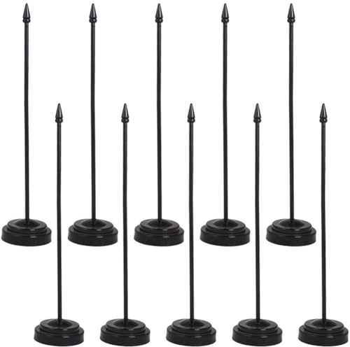 HiyyFloy 10 Pack Mini Flag Stands Table Flag Holders Black Desk Flag Holders with Sticks, Mini Stick Flags