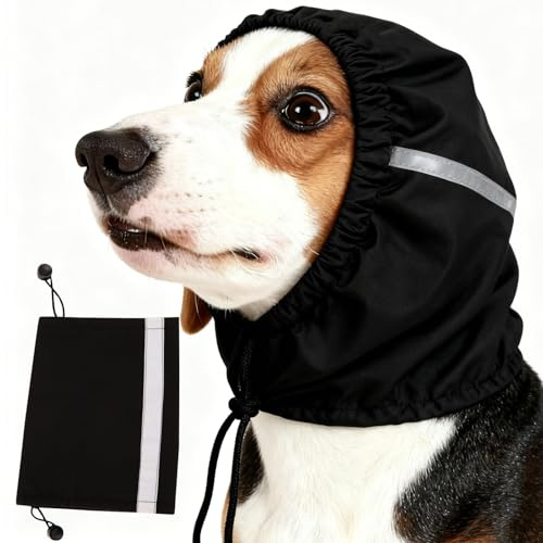 Wasserabweisende Ohrenschützer für Hunde Ohrenschutz Größe Schwarz M | Mit weichem Fleece-Futter Wind- und Wetterschutz verstellbaren Zugbändern und reflektierenden Details für Winterspaziergänge
