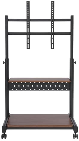 Supporto per TV nero con ruote, regolabile in altezza, 108,5 – 128,5 cm, per soggiorno, camera da letto, ufficio, 74 x 46 cm