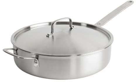 Gastrotools 28 cm Edelstahlpfanne mit Deckel – 5-lagige, unbeschichtete Edelstahl Brat- und Universalpfanne, CoolGrip-Griff, PFAS-frei, geeignet für Induktionskochfelder
