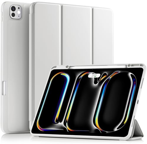 Akkerds Hülle für iPad Pro 13 Zoll M5 2025/M4 2024 mit Stifthalter, TPU Flexible Rückseite, Trifold Ständerhülle, unterstützt Pencil Pro & Pencil (USB-C), Auto Wachen/Schlafen, HellGary
