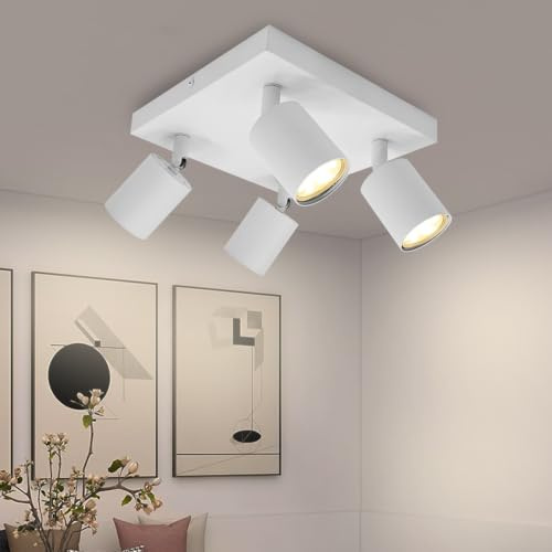 FEILEMAN 4 Flammig LED Deckenstrahler Deckenlampe Weiß mit GU10 Fassung | Deckenleuchte 350° Schwenkbar Strahler Spots Innen Deckenspot flurlampe für Wohnzimmer Küche Schlafzimmer Ohne Leuchtmittel
