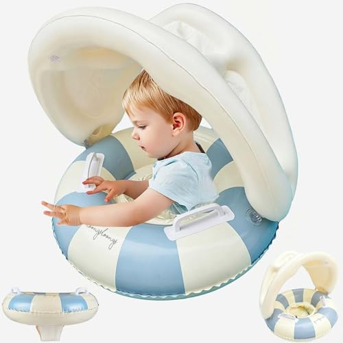 Schwimmring Baby, Baby Schwimmring ab 6-36 Monate mit Abnehmbarer Sonnendach UPF50+, Aufblasbar Schwimmreifen Baby mit Sicherheitsgriff für Kinder ab 3 Monate bis 36 Monate