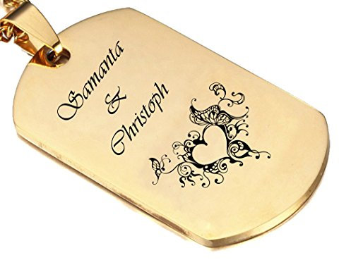 aplusashop Massiv ID Dog Tag in Gold + Kugelkette Edelstahl mit Gravur nach Wunsch Anhänger (Ohne Gravur)