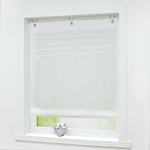 Joyswahl Raffrollo Voile Ösenrollo mit Haken Transparenter Vorhang Raffgardine mit Ösen BxH 80x140cm Weiß 1er Pack