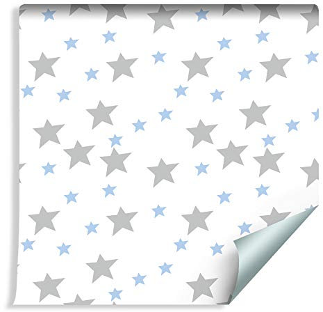 Muralo Tapete Für Kinder - Graue und Blaue Sterne Vlies gemütlich Weltall Nacht - 203627564